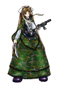 Rating: Safe Score: 0 Tags: 1girl brown_hair full_body gun head_scarf holding holding_weapon image long_hair one_eye_closed red_eyes solo suiseiseki transparent_background weapon User: admin