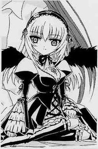 Rating: Safe Score: 0 Tags: 1girl blush detached_collar dress frills greyscale hairband image long_sleeves looking_at_viewer monochrome solo standing suigintou wings User: admin