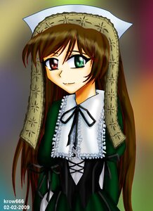 Rating: Safe Score: 0 Tags: 1girl black_ribbon brown_hair dress frills green_dress green_eyes heterochromia image long_hair long_sleeves looking_at_viewer red_eyes ribbon solo suiseiseki very_long_hair User: admin