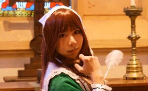 Rating: Safe Score: 0 Tags: 1girl bangs blurry brown_hair depth_of_field dress green_dress indoors long_hair photo solo suiseiseki upper_body User: admin