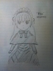 Rating: Safe Score: 0 Tags: 1girl auto_tagged bow bowtie capelet closed_mouth dress gem image long_dress long_sleeves looking_at_viewer monochrome shinku solo standing User: admin