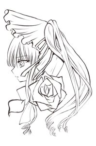 Rating: Safe Score: 0 Tags: 1girl bow eyebrows_visible_through_hair flower from_side hair_ribbon hairband image long_hair monochrome portrait profile ribbon rose shinku simple_background solo striped striped_background upper_body vertical_stripes white_background User: admin