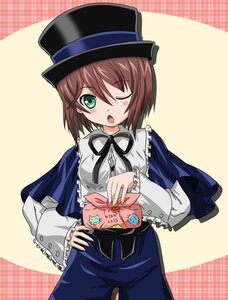Rating: Safe Score: 0 Tags: 1girl blush breasts brown_hair commentary_request flower frills green_eyes hat image long_sleeves one_eye_closed open_mouth ribbon rozen_maiden short_hair smile solo souseiseki takumi_(rozen_garten) top_hat tsundere User: admin