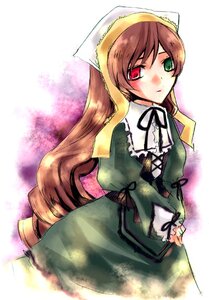 Rating: Safe Score: 0 Tags: 1girl brown_hair dress drill_hair frills green_dress green_eyes head_scarf heterochromia image long_hair long_sleeves looking_at_viewer red_eyes solo suiseiseki twin_drills very_long_hair white_background User: admin