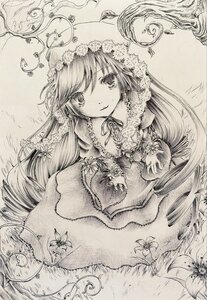 Rating: Safe Score: 0 Tags: 1girl bug butterfly flower image insect long_hair looking_at_viewer monochrome smile solo suiseiseki traditional_media User: admin