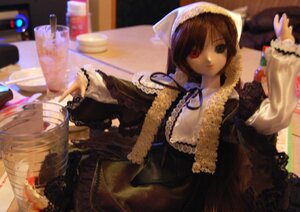 Rating: Safe Score: 0 Tags: 1girl black_dress blurry blurry_foreground brown_hair depth_of_field doll dress frills heterochromia lace long_sleeves red_eyes ribbon solo suiseiseki User: admin