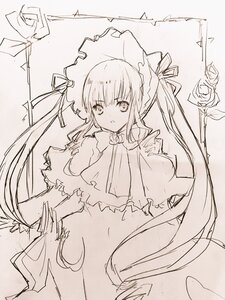 Rating: Safe Score: 0 Tags: 1girl bangs blush capelet closed_mouth dress eyebrows_visible_through_hair flower hair_between_eyes hair_ribbon image long_hair looking_at_viewer monochrome navel ribbon rose shinku sidelocks solo twintails very_long_hair User: admin