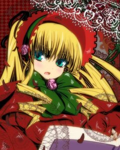 Rating: Safe Score: 0 Tags: 1girl argyle_background blonde_hair blue_eyes blush bonnet checkered checkered_background checkered_floor dress flower image long_hair looking_at_viewer petals pink_rose rose shinku solo twintails User: admin