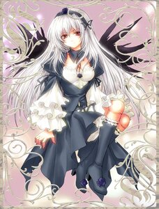 Rating: Safe Score: 0 Tags: 1girl bad_id bad_pixiv_id black_legwear boots breasts cleavage doll_joints dress expressionless flower frills gothic_lolita hairband image joints lolita_fashion long_hair long_sleeves looking_at_viewer medium_breasts red_eyes rozen_maiden silver_hair sitting solo suigintou traditional_media trimcolor very_long_hair white_hair wings User: admin