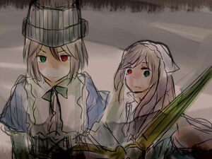 Rating: Safe Score: 0 Tags: 2girls blonde_hair blush green_eyes hat head_scarf heterochromia image long_sleeves multiple_girls pair red_eyes short_hair siblings sisters souseiseki suiseiseki twins User: admin