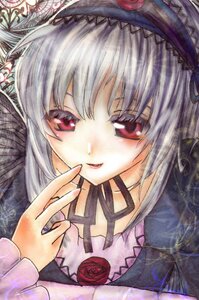 Rating: Safe Score: 0 Tags: 1girl black_ribbon black_wings detached_collar dress flower frills hairband image long_hair long_sleeves looking_at_viewer marker_(medium) red_eyes red_flower red_rose ribbon rose silver_hair smile solo suigintou traditional_media upper_body wings User: admin