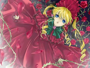Rating: Safe Score: 0 Tags: 1girl blonde_hair blue_eyes bow bowtie dress drill_hair flower image long_hair looking_at_viewer on_back petals pink_flower pink_rose red_dress red_flower red_rose rose rose_petals shinku solo twintails User: admin