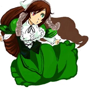 Rating: Safe Score: 0 Tags: 1girl brown_hair dress frills green_dress green_eyes heterochromia image long_hair long_sleeves looking_at_viewer red_eyes simple_background solo suiseiseki twintails very_long_hair white_background User: admin