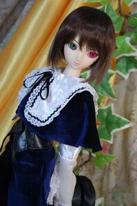 Rating: Safe Score: 0 Tags: 1girl blurry brown_hair capelet depth_of_field doll dress frills green_eyes heterochromia looking_at_viewer plant red_eyes short_hair smile solo souseiseki User: admin