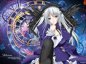 Rating: Safe Score: 0 Tags: 1girl black_wings blush breasts cleavage dress feathers finger_to_mouth flower frills hairband image long_hair long_sleeves looking_at_viewer magic_circle purple_eyes silver_hair solo suigintou very_long_hair wings User: admin