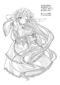 Rating: Safe Score: 0 Tags: 1girl blush bunny_ears dress frills greyscale image long_hair long_sleeves looking_at_viewer monochrome one_eye_closed solo striped suiseiseki vertical_stripes very_long_hair User: admin