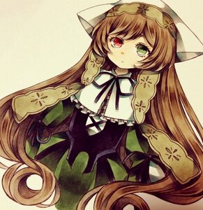 Rating: Safe Score: 0 Tags: 1girl black_ribbon brown_hair dress frills green_dress green_eyes head_scarf heterochromia image long_hair long_sleeves looking_at_viewer red_eyes ribbon simple_background solo suiseiseki traditional_media very_long_hair User: admin