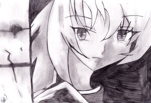 Rating: Safe Score: 0 Tags: 1girl close-up face greyscale image looking_at_viewer monochrome solo suigintou traditional_media white_background User: admin