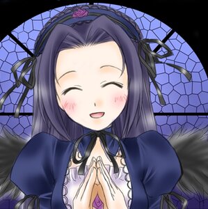 Rating: Safe Score: 0 Tags: 1girl blush chain-link_fence closed_eyes dress fence flower honeycomb_(pattern) honeycomb_background human image kakizaki_megu letterboxed long_hair open_mouth own_hands_together purple_hair ribbon smile solo stained_glass upper_body wings User: admin