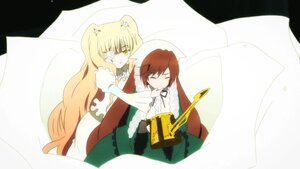 Rating: Safe Score: 0 Tags: 2girls blonde_hair brown_hair closed_eyes dress hair_ornament image kirakishou long_hair multiple_girls pair ribbon suiseiseki yellow_eyes User: admin