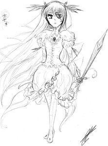 Rating: Safe Score: 0 Tags: 1girl barasuishou bare_shoulders dress frills greyscale high_heels image long_hair monochrome sketch solo standing thighhighs very_long_hair User: admin