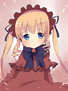 Rating: Safe Score: 0 Tags: 1girl blonde_hair blue_eyes blush bonnet bow bowtie capelet dress drill_hair flower image long_hair long_sleeves looking_at_viewer ribbon rose shinku smile solo twin_drills twintails upper_body User: admin