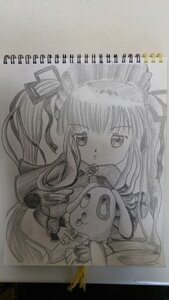 Rating: Safe Score: 0 Tags: 1girl dress greyscale image long_hair looking_at_viewer monochrome photo shinku simple_background solo stuffed_animal traditional_media upper_body User: admin