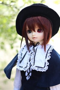 Rating: Safe Score: 0 Tags: 1girl bangs black_headwear blurry brown_hair doll dress frills hat heterochromia long_sleeves looking_at_viewer red_eyes short_hair solo souseiseki upper_body User: admin