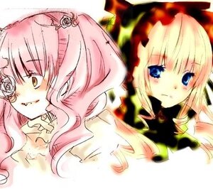 Rating: Safe Score: 0 Tags: 2girls blonde_hair blue_eyes blush flower hat image kirakishou long_hair multiple_girls pair pink_hair rose shinku simple_background User: admin