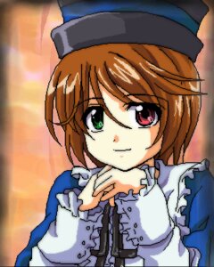 Rating: Safe Score: 0 Tags: 1girl auto_tagged blue_dress brown_hair collar dress frills green_eyes hat heterochromia image long_sleeves looking_at_viewer red_eyes smile solo souseiseki upper_body User: admin
