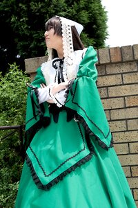 Rating: Safe Score: 0 Tags: 1girl brown_hair closed_eyes dress frills green_dress long_hair long_sleeves outdoors profile solo standing suiseiseki tree User: admin