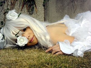 Rating: Safe Score: 0 Tags: 1girl blue_eyes dress eyepatch flower grass hair_flower hair_ornament kirakishou lips lying rose solo white_flower white_hair white_rose User: admin