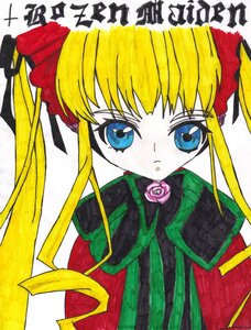 Rating: Safe Score: 0 Tags: 1990s_(style) 1girl bangs blonde_hair blue_eyes blush bow dress image long_hair looking_at_viewer marker_(medium) pink_rose rose shinku simple_background solo traditional_media twintails white_background User: admin