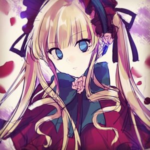 Rating: Safe Score: 0 Tags: 1girl bangs blonde_hair blue_eyes blurry blurry_background blurry_foreground depth_of_field flower hair_ribbon image long_hair looking_at_viewer petals ribbon rose shinku solo twintails upper_body User: admin