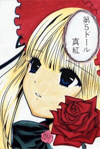 Rating: Safe Score: 0 Tags: 1girl blonde_hair blue_eyes bow flower image long_hair pink_flower pink_rose portrait red_flower red_rose ribbon rose shinku solo traditional_media User: admin