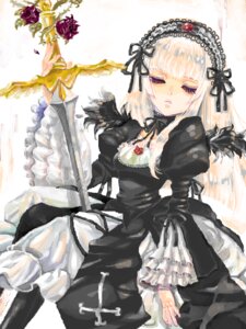 Rating: Safe Score: 0 Tags: 1girl black_dress black_ribbon closed_eyes dress flower frills hairband image long_hair long_sleeves ribbon rose silver_hair sitting solo suigintou wings User: admin