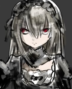Rating: Safe Score: 0 Tags: 1girl bangs black_background black_dress closed_mouth dress eyebrows_visible_through_hair grey_background grey_hair hair_between_eyes hairband image long_hair looking_at_viewer red_eyes simple_background solo suigintou User: admin