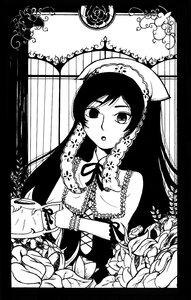 Rating: Safe Score: 0 Tags: 1girl black_border border braid circle_cut dress flower greyscale hat image long_hair monochrome neck_ribbon plant ribbon solo suiseiseki very_long_hair User: admin