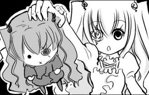 Rating: Safe Score: 0 Tags: 1girl 2girls barasuishou chibi dress greyscale hair_ornament image kirakishou long_hair monochrome pair User: admin