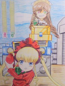 Rating: Safe Score: 0 Tags: 2girls blonde_hair blue_eyes brown_hair clenched_teeth dress drill_hair green_eyes grin heterochromia image long_hair long_sleeves looking_at_viewer marker_(medium) multiple_girls pair photo shinku smile suiseiseki teeth traditional_media twin_drills twintails User: admin