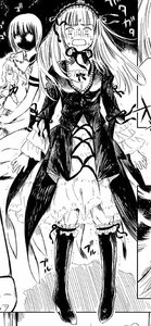 Rating: Safe Score: 0 Tags: boots dress greyscale image long_hair long_sleeves monochrome multiple_girls solo suigintou sweat trembling User: admin