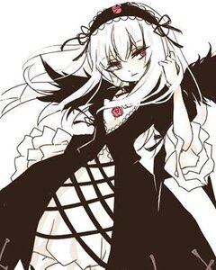 Rating: Safe Score: 0 Tags: 1girl cross-laced_clothes dress flower frills hairband image lolita_hairband long_hair long_sleeves looking_at_viewer red_eyes rose simple_background solo suigintou white_background wings User: admin