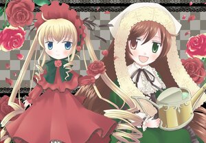 Rating: Safe Score: 0 Tags: 2girls blonde_hair blue_eyes bonnet brown_hair cup dress drill_hair flower hat image long_hair long_sleeves multiple_girls open_mouth pair petals pink_flower pink_rose red_flower red_rose rose rose_petals shinku smile suiseiseki twintails very_long_hair watering_can User: admin