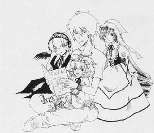 Rating: Safe Score: 0 Tags: 1boy 2girls dress frills greyscale holding image long_hair long_sleeves looking_at_viewer monochrome multiple multiple_girls open_mouth pants ribbon siblings sisters smile tagme very_long_hair wings User: admin