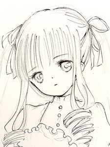 Rating: Safe Score: 0 Tags: 1girl bangs eyebrows_visible_through_hair hair_ribbon image looking_at_viewer monochrome parted_lips photo ribbon shinku sidelocks solo traditional_media twintails upper_body User: admin