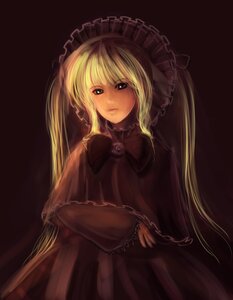 Rating: Safe Score: 0 Tags: 1girl blonde_hair blue_eyes dress expressionless flower frills image long_hair long_sleeves looking_at_viewer rose shinku solo User: admin