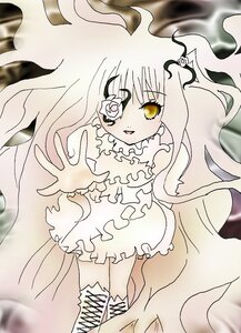 Rating: Safe Score: 0 Tags: 1girl bangs doll_joints dress eyepatch flower frills hair_flower hair_ornament image kirakishou long_hair looking_at_viewer outstretched_hand rose solo very_long_hair white_flower white_rose yellow_eyes User: admin