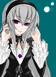 Rating: Safe Score: 0 Tags: 1girl blush dress flower frilled_sleeves frills gothic_lolita hairband image lolita_fashion lolita_hairband long_sleeves looking_at_viewer moon purple_eyes rose silver_hair simple_background solo suigintou upper_body User: admin