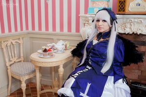 Rating: Safe Score: 0 Tags: 1girl cake chair dress food fruit hairband long_hair pastry realistic sitting solo strawberry suigintou table tablecloth User: admin