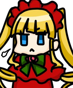 Rating: Safe Score: 0 Tags: 1girl blonde_hair blue_eyes bow bowtie chibi dress image long_hair long_sleeves ribbon shinku simple_background solo User: admin